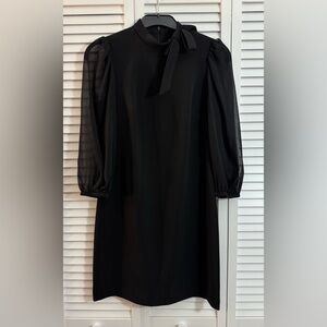 EUC Calvin Klein Women's 3/4 Sleeve Tie Neck Puff Sleeve Solid A-Line Dress Sz 4
